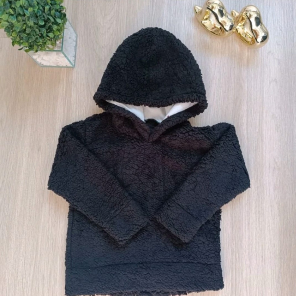 Blusa de Frio Infantil Juvenil Meninos Meninas  com Touca Teddy Carneirinho Sherpa Tam 2 ao 16
