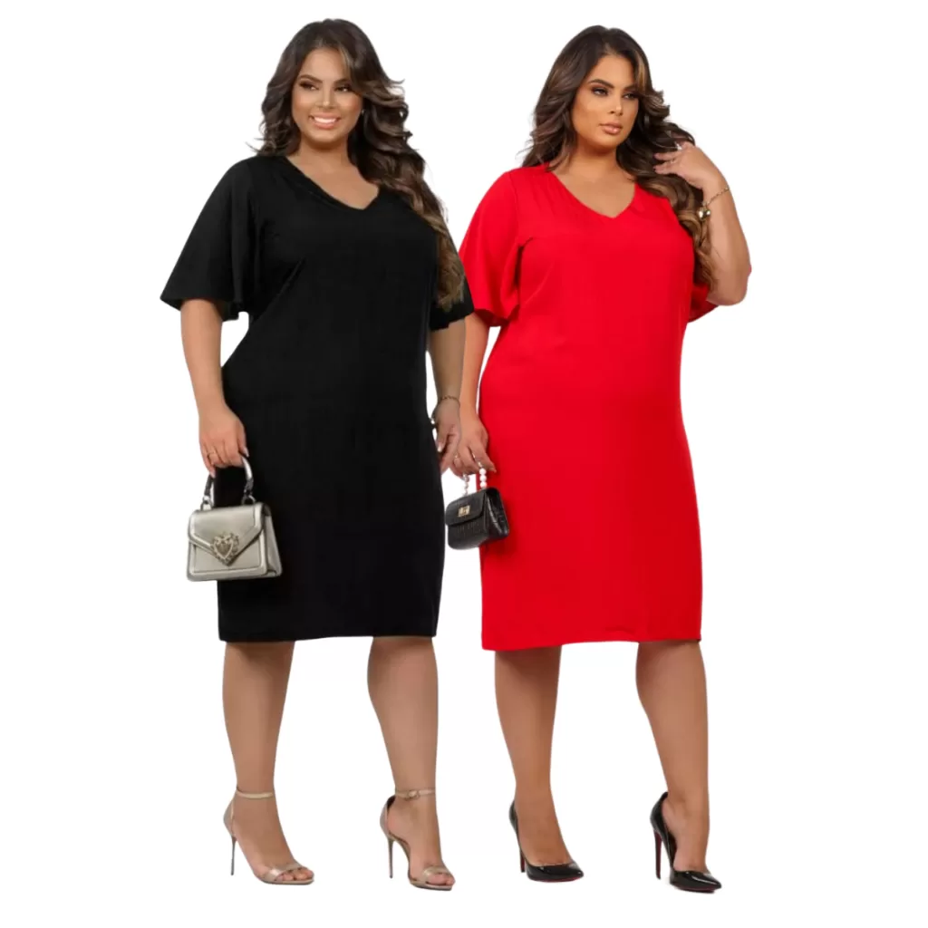 Vestidos Plus Size em Tecido Duna que Não Encolhe – Kit com 2 Peças Elegantes Tamanho Grande 50 52