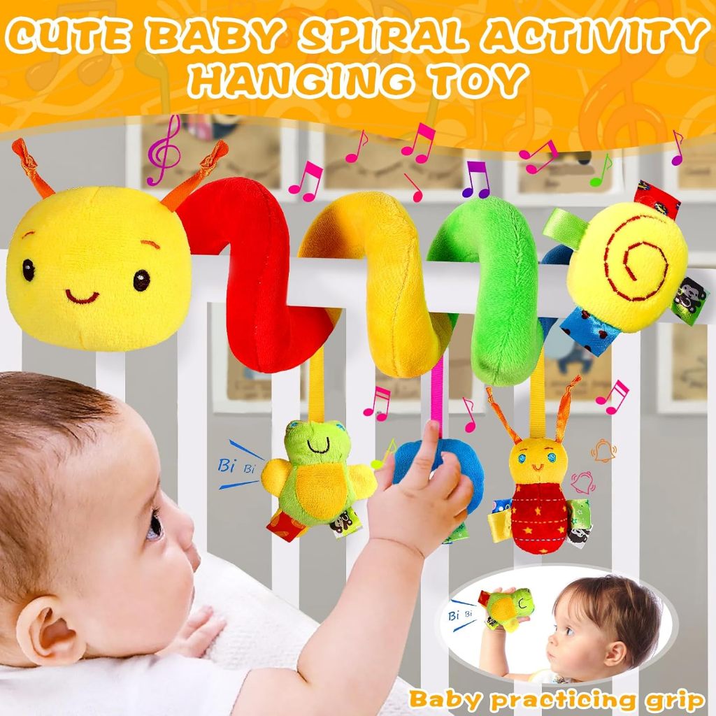 Brinquedo para carrinho de bebe Espiral Lagarta de pelúcia  Berço Brinquedos Sensorial 0-3 Anos  Cho