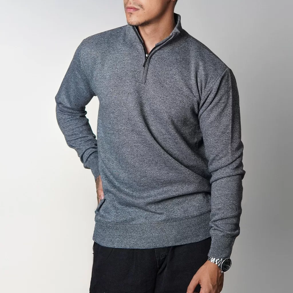 Suéter Old Money Meio Zíper com Gola Alta Masculino Manga Longa Gola polo Inverno Outono Diversas Co