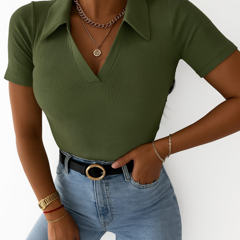Blusa Camiseta Polo Feminina Manga curta de Ribana