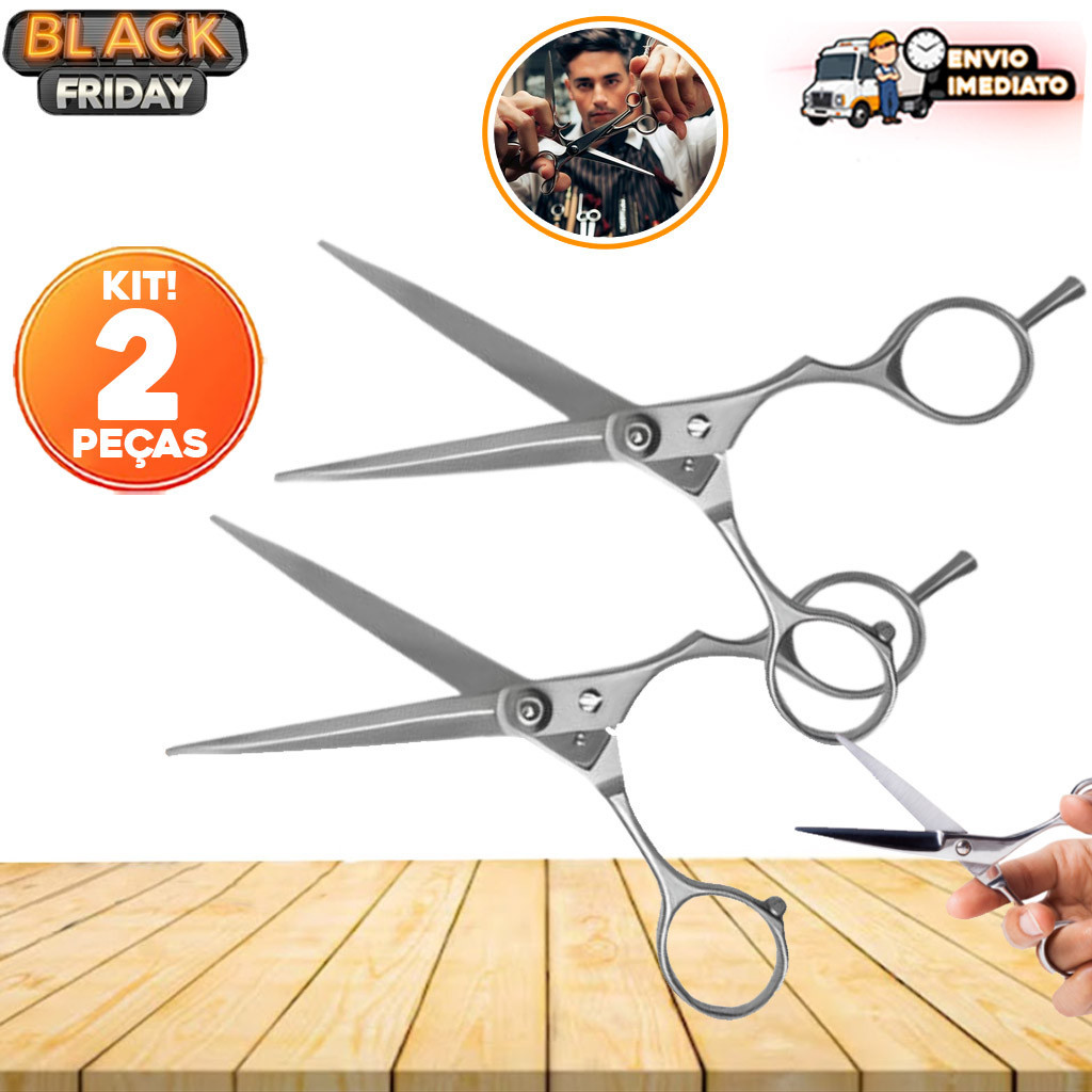 Kit 2 Tesouras Profissionais de Cabeleireiro N°6 em Inox – Corte Preciso e Durabilidade para Salão d