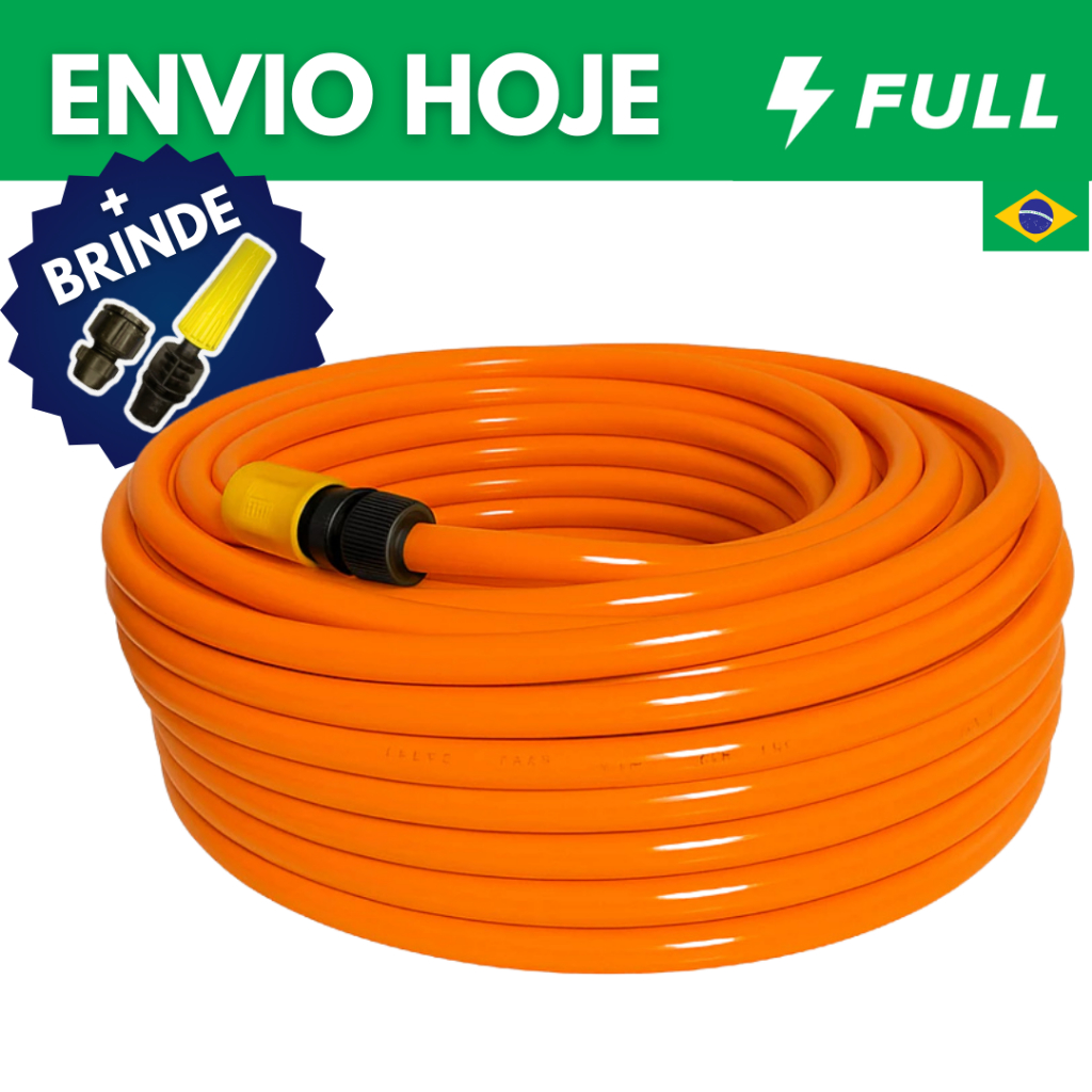 Mangueira de Jardim Siliconada Metros Laranja Kit Completo Reforçada