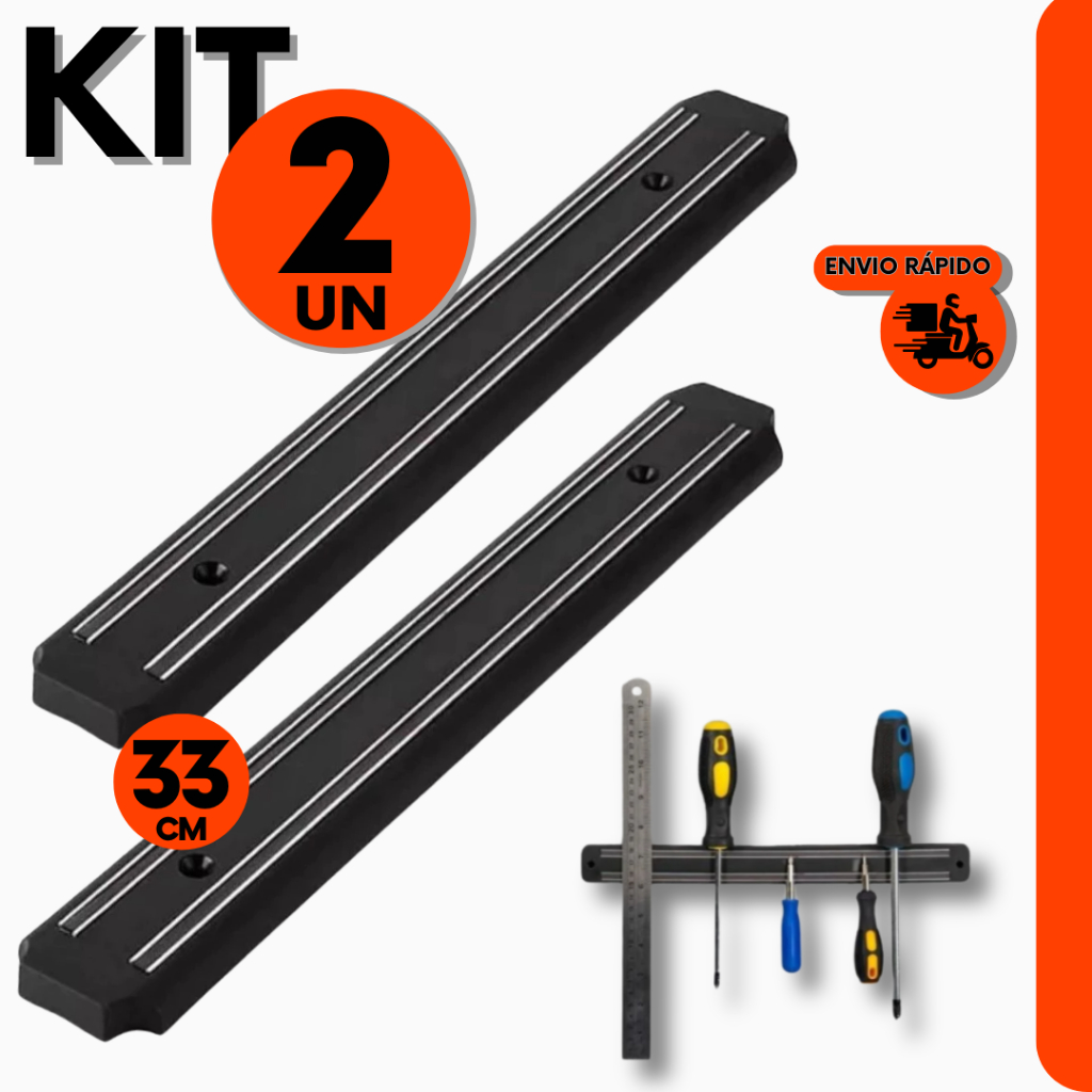 Combo Barra Magnética para Facas Chaves Suporte com Ima Para Cozinha Açougue Restaurante e Garagem