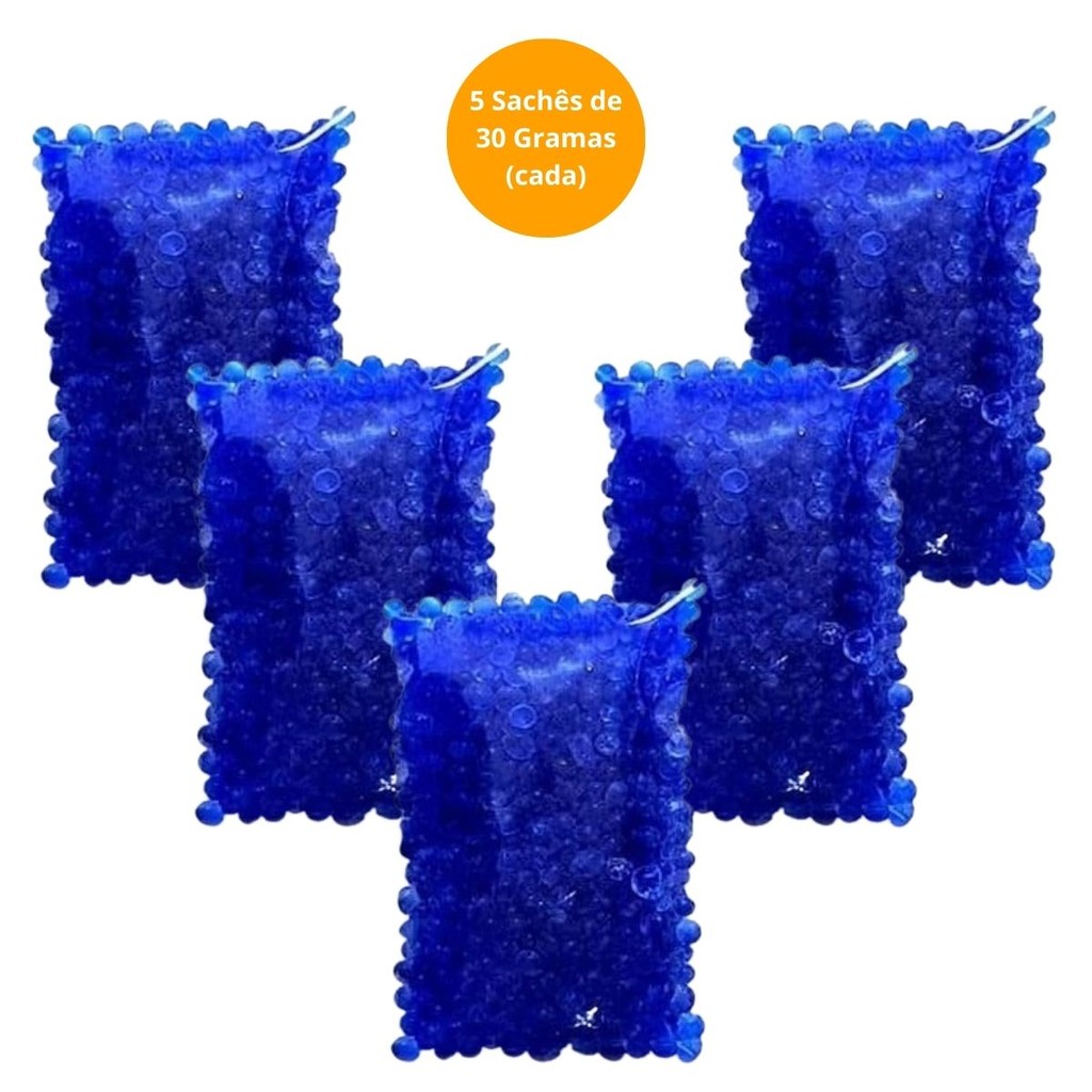 Silica Gel Azul 30g Kit 5 Sachês Desumidificador Aparelho Auditivo Guarda-Roupas Câmera Fotográfica