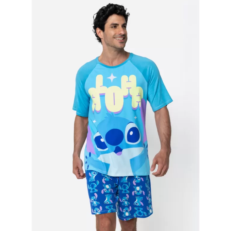 Pijama Manga Curta Viscolycra Masculino Stitch 