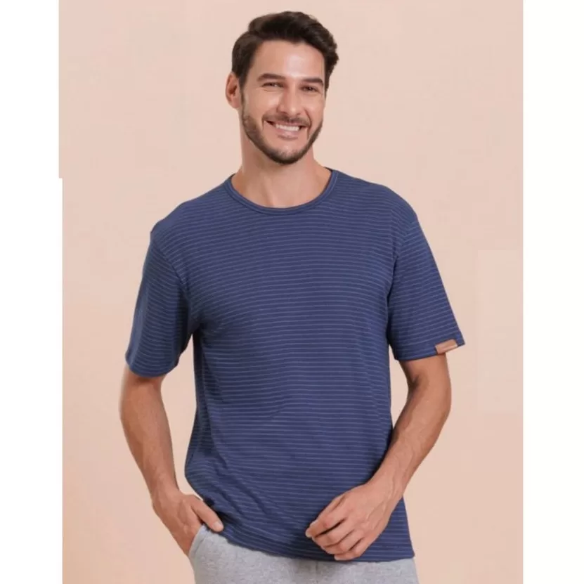 Camiseta Pijama Manga Curta Masculina 97% Algodão 3% Poliester