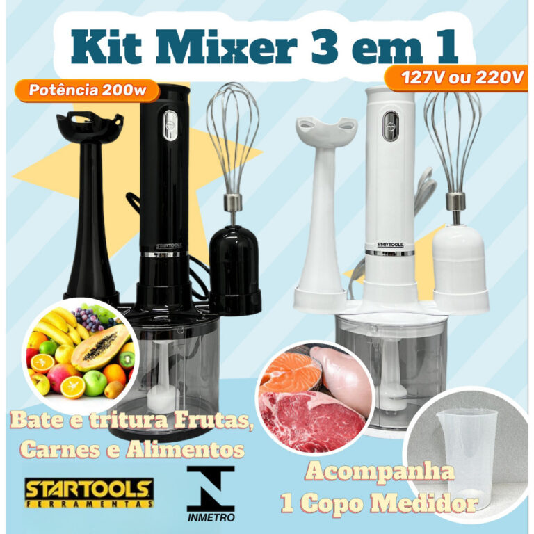 Kit Mixer Triturador 3 em 1 Elétrico Bate Aliment