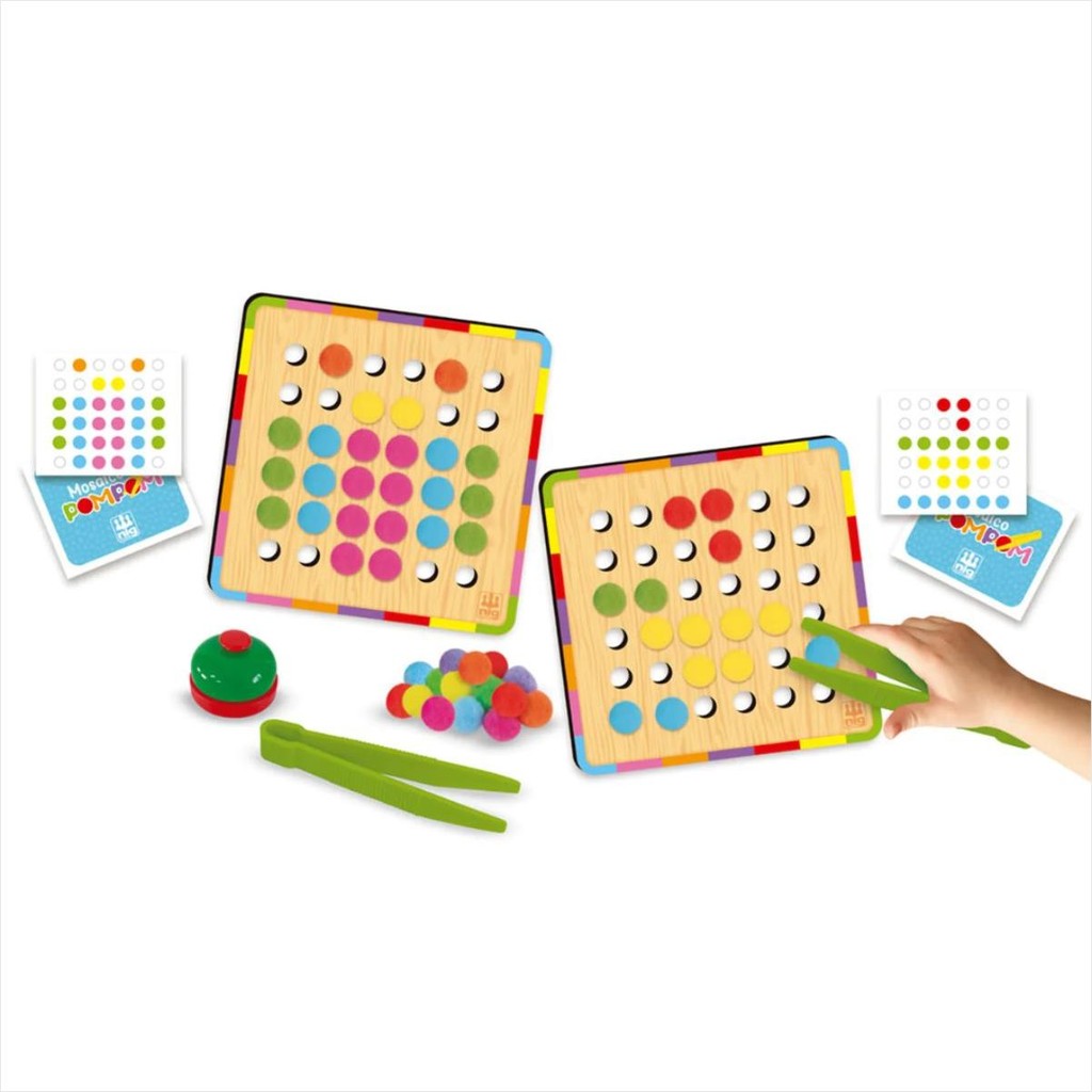 Jogo Mosaico Pompom Nig Brinquedo Educativo Montessori Madeira Pega Pompom Coordenação Motora 3 Anos