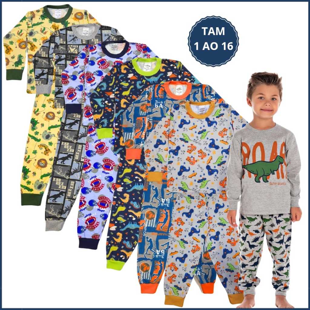 Kit 3 Pijama Infantil Masculino| Pijama Infantil| Pijama Inverno|Camiseta Manga Calça Infantil Punho