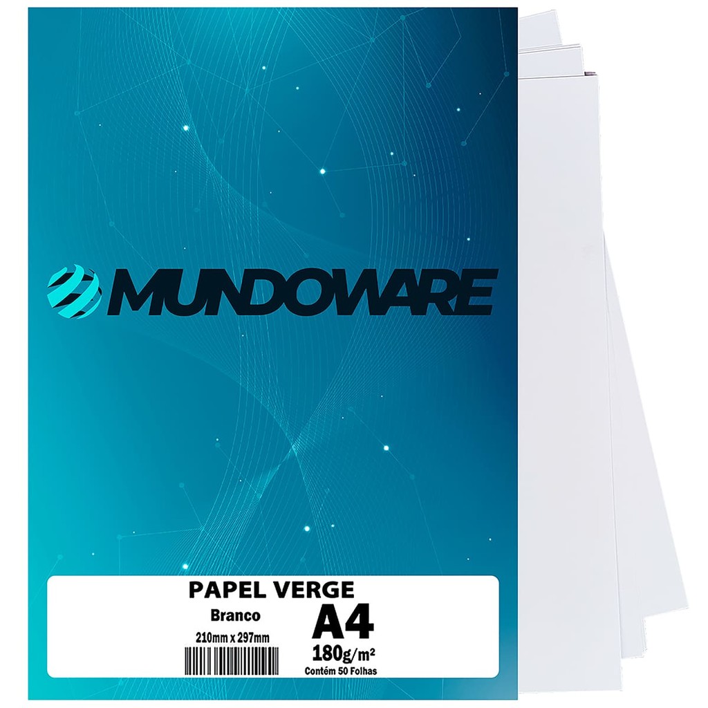 Papel Vergê Texturizado A4 180g Branco Fosco com 50 Folhas Mundoware