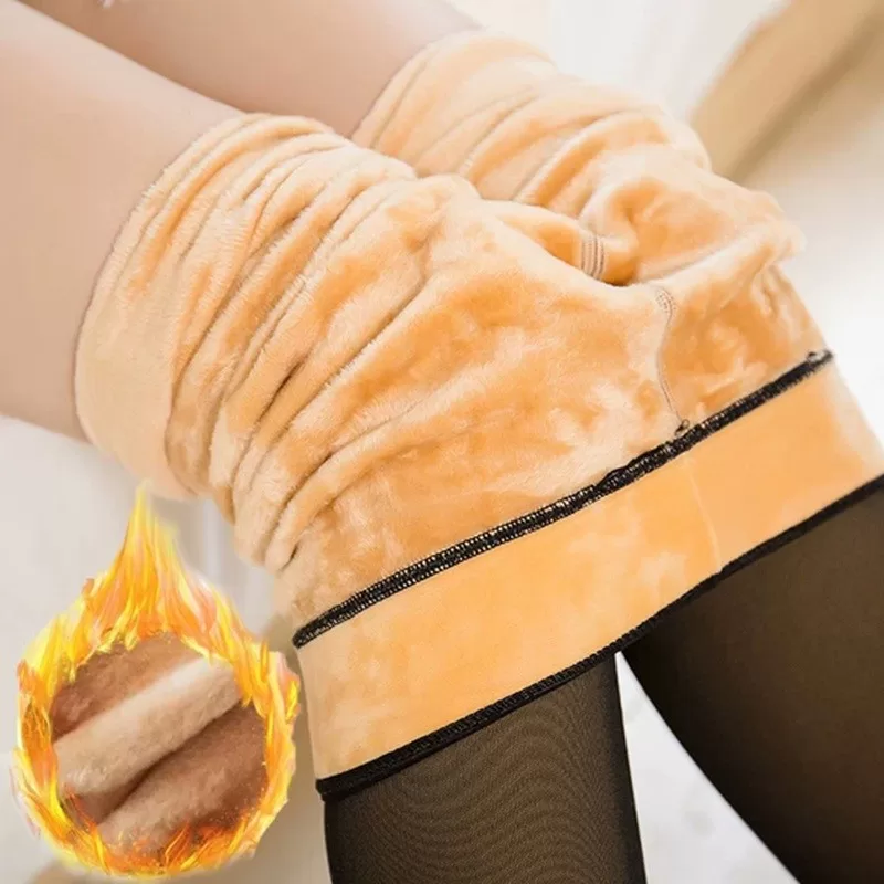 Meia-calça térmica preta com forro peluciado De Lã  quente para o inverno 2025,Feminina