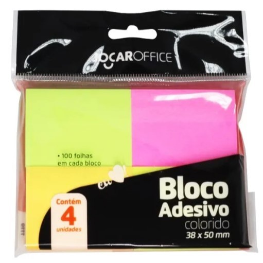 Bloco Adesivo Colorido Jocar Office / 38mmx50mm Ne