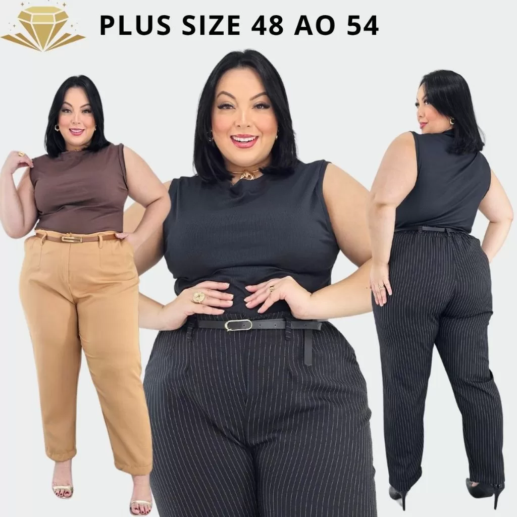 Calça Alfaiataria Plus Size com Cinto | Modelagem Confortável e Sofisticada 48 ao 54