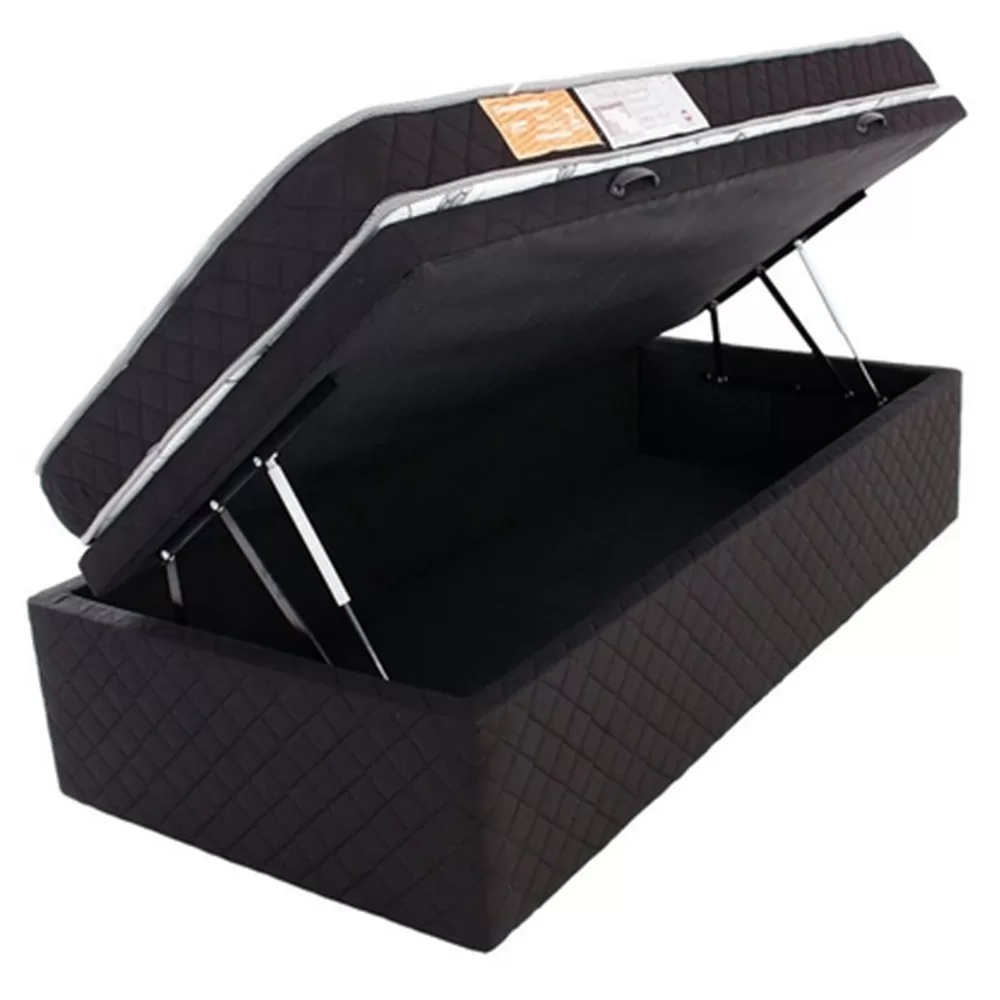 Conjunto Colchão Solteiro D33 Antialérgico + Cama Box Baú Microfibra 88x188x57cm BF Colchões