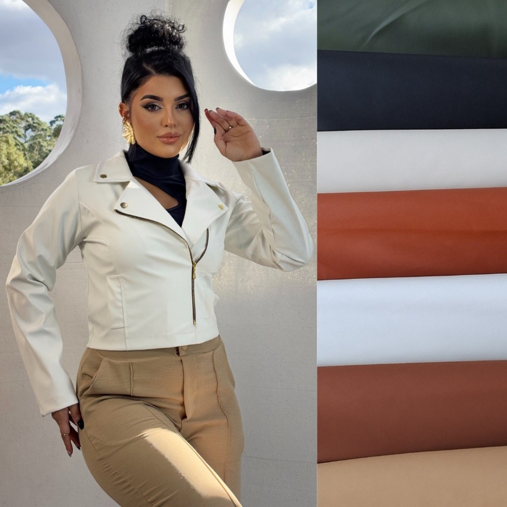 Jaqueta feminino elegante em couro sintético