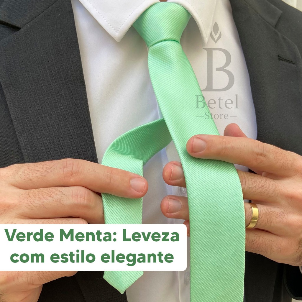 Gravata Verde Menta Masculina Slim Social Moderna Sofisticada Acabamento Impecável Sarja