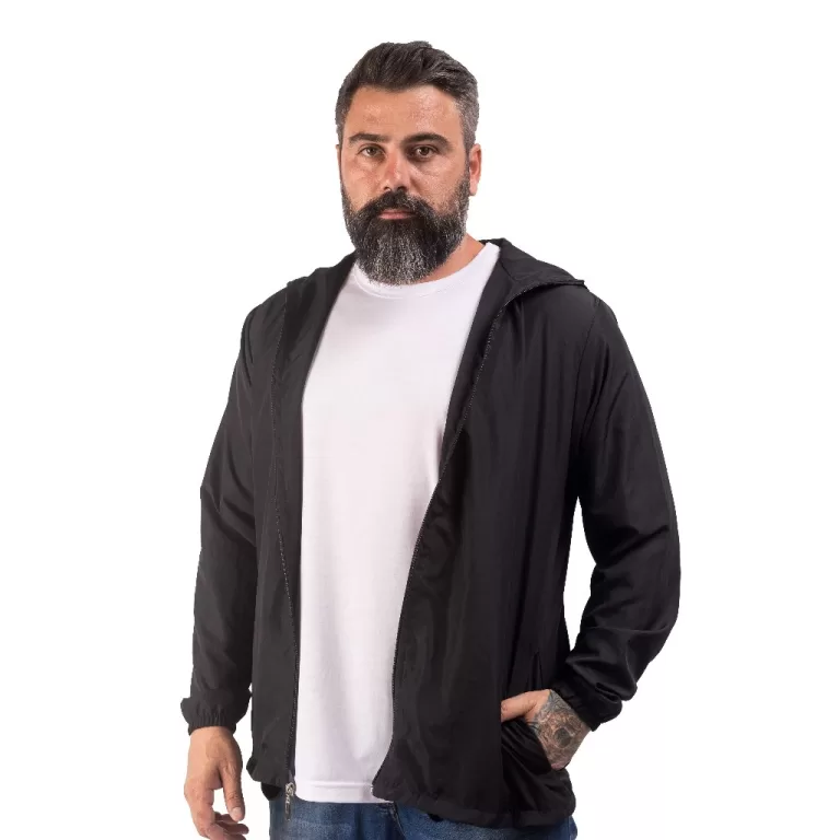 Jaqueta Preta Masculina Corta Vento Com Capuz