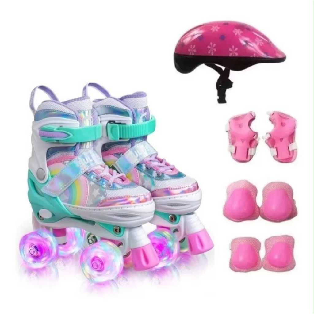 PATINS INFANTIL – INFANTOJUVENIL MENINA COM KIT PROTEÇÃO E SEM KIT PROTEÇÃO – RODAS DUPLAS E LINHA R