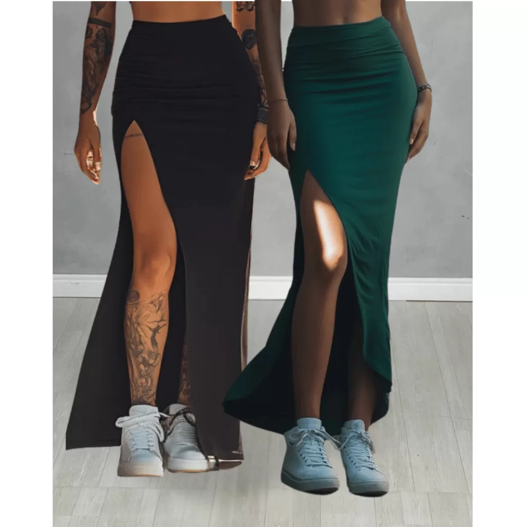 Saia com Fenda Lateral Atraente Suplex Premium Casual Elegante Longuete Tubinho