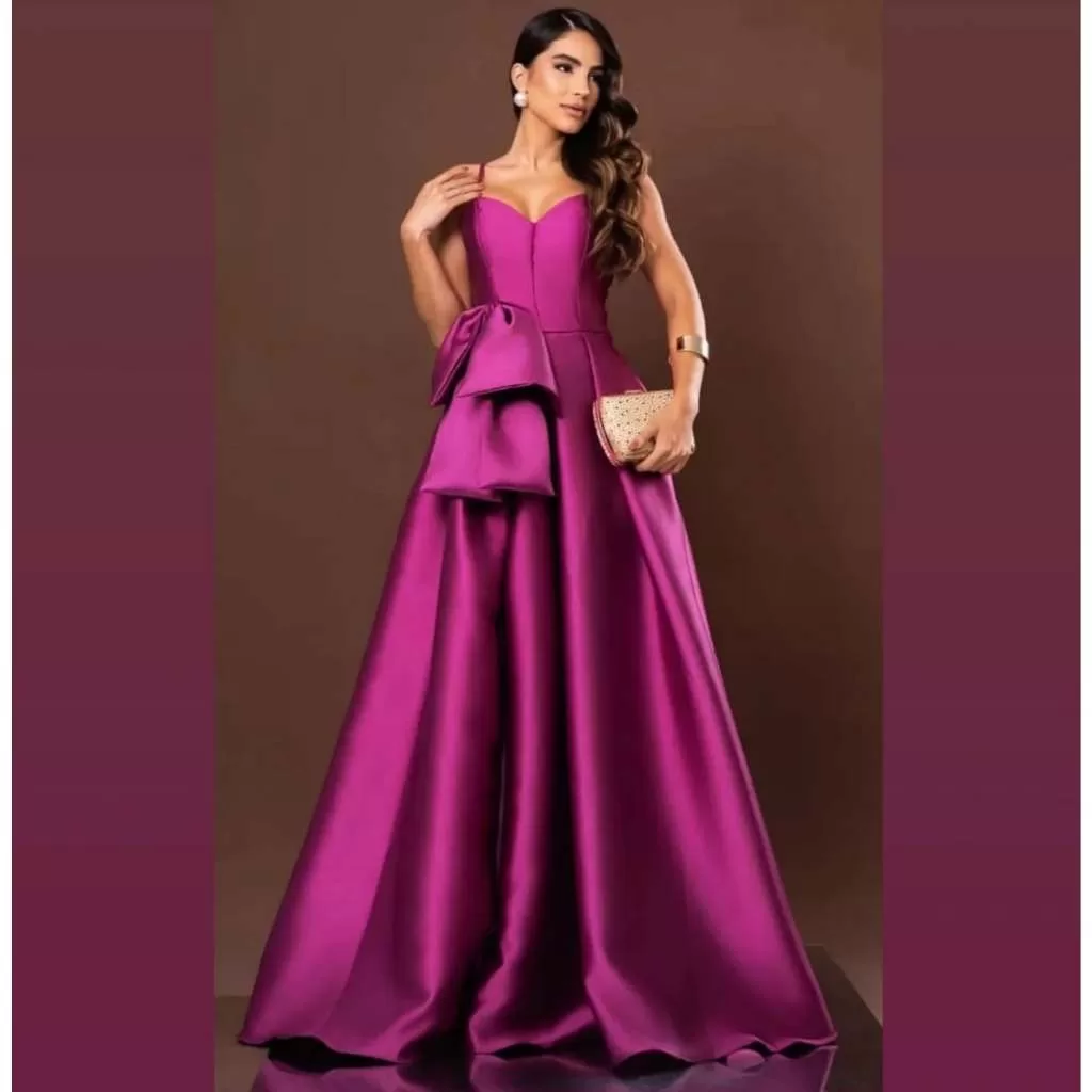 Vestido Longo de Festa Alcinha Zibeline Com Laço Acinturado Casamento Formatura
