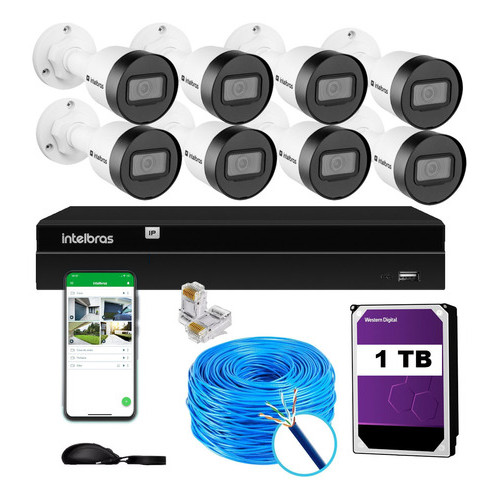 KIT 8 CÂMERAS VIPC 1230B IP FULL HD POE NVD 1408p
