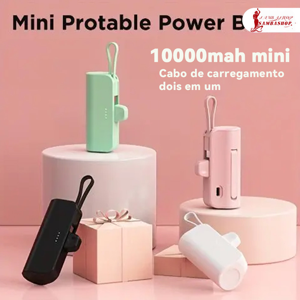 Power Bank Mini Sem Fio 2em1 – 10000mAh, Bateria Portátil para iPhone e Celulares com USB-C
