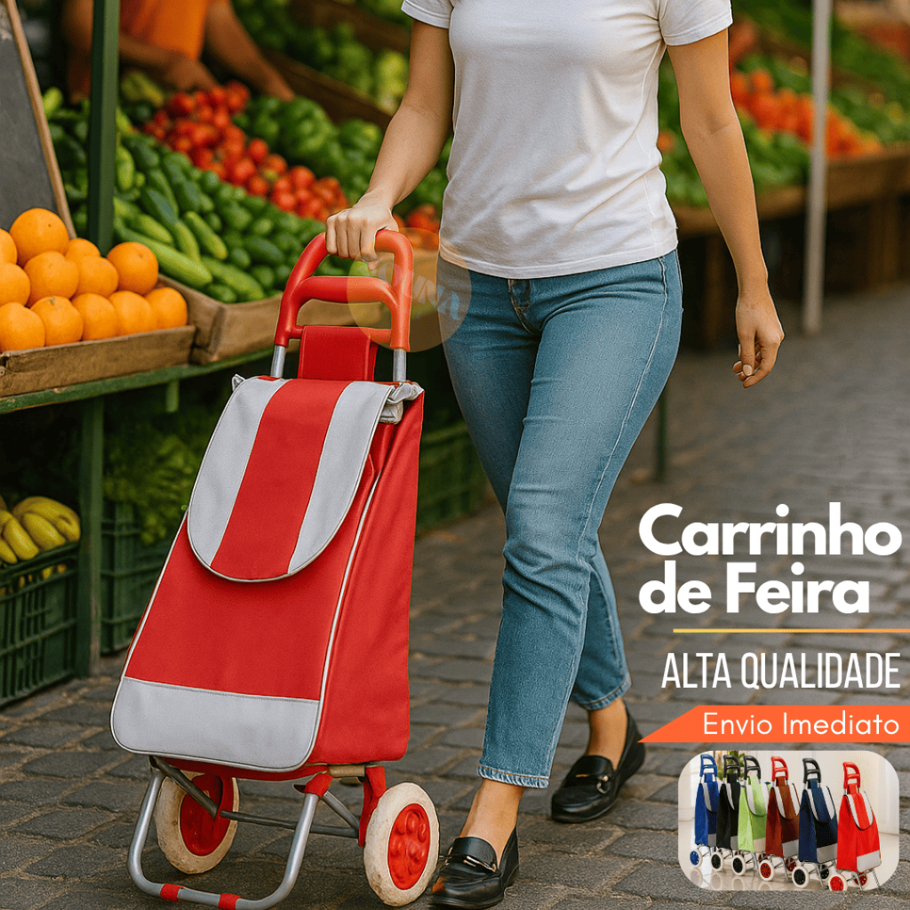 Carrinho De Compras Feira Supermercado Reforçado Dobrável Sacola Bolsa Térmica Suporta 30kg