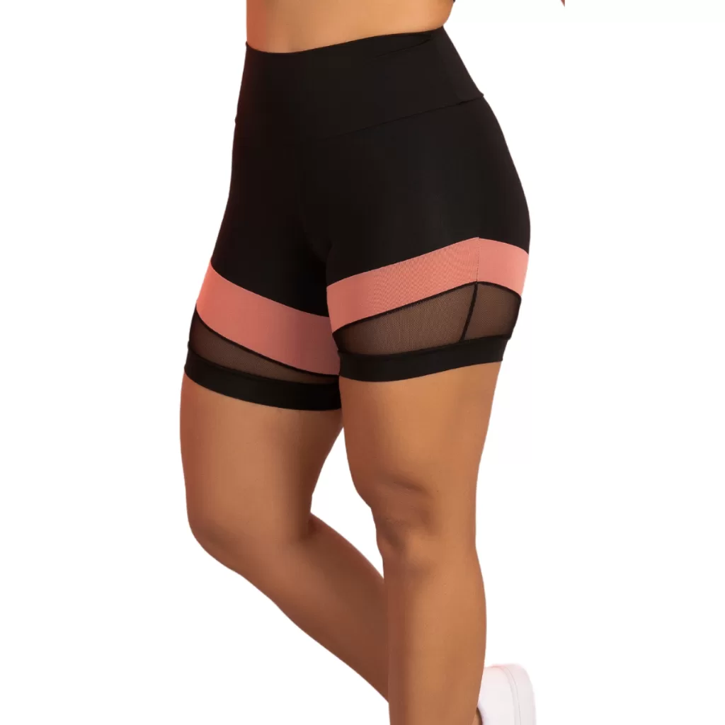 Short Fitness Move Detalhe em Tule Cintura Alta Academia