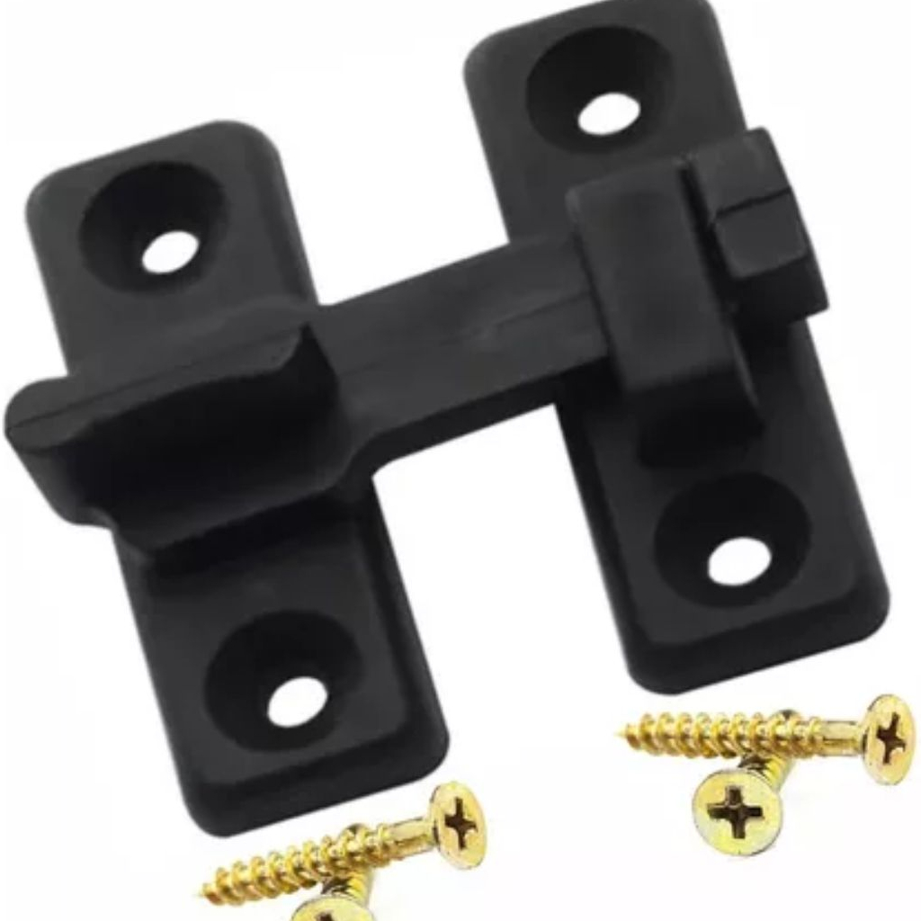 1x Fecho Trinco Plástico P/ Porta Sanfonada Preto C/ Parafusos