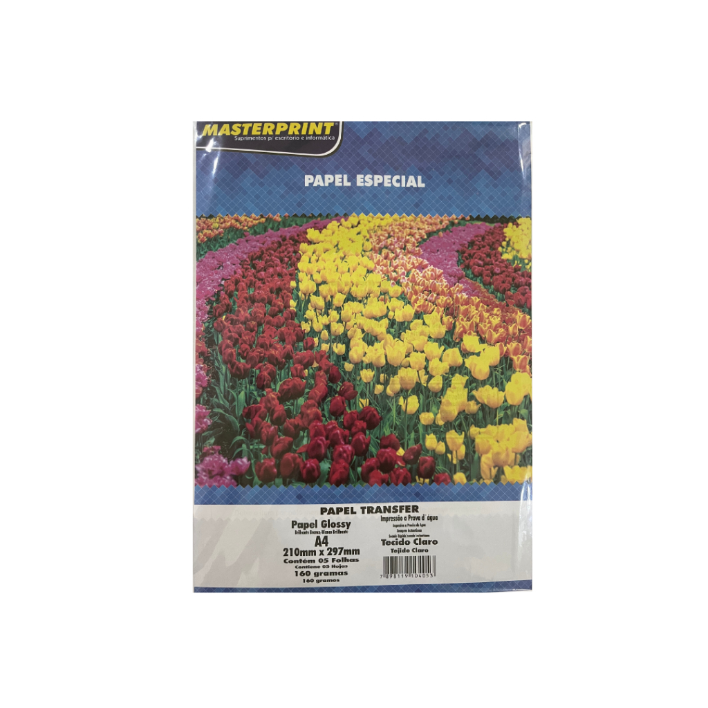 Papel Transfer Para Tecido Claro 160g A4 Pacote 5 Folhas Masterprint
