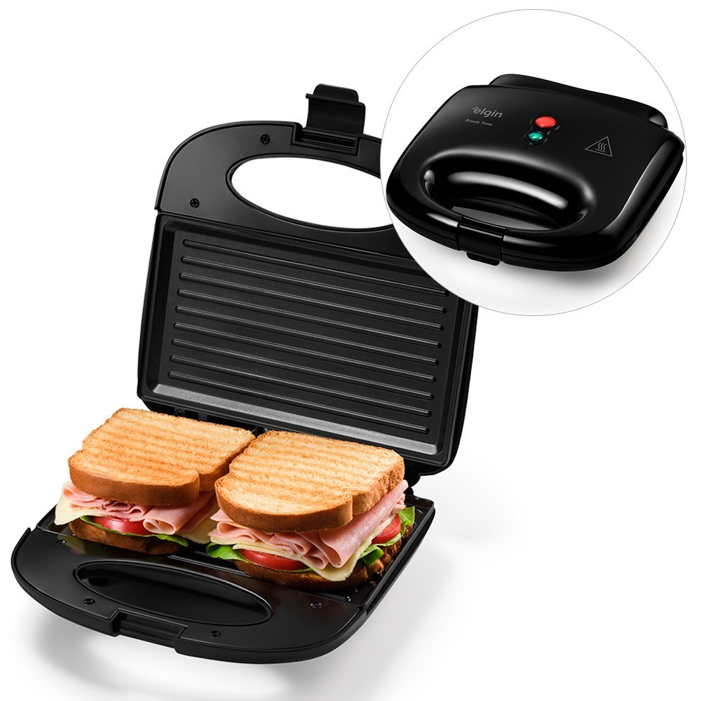 Sanduicheira Grill antiaderente 800W 2 em 1 Break Time Elgin