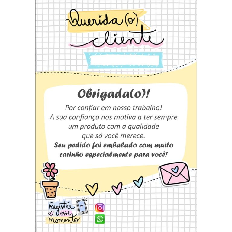 100 Folhetos Carta de Agradecimento ao Cliente 10&