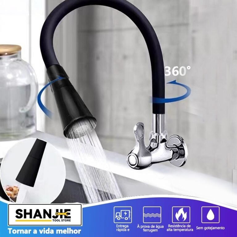 Torneira Gourmet Flexível Cozinha Parede preto Du