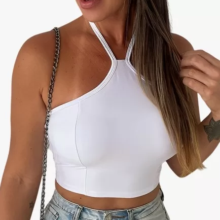Cropped Amarração Sem Manga Com Bojo Costas Nua 