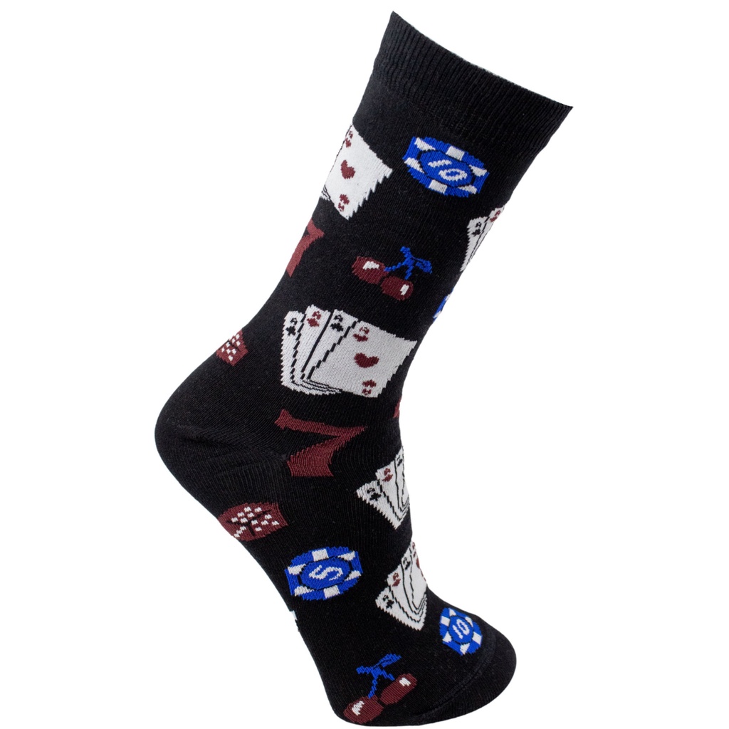 Meia Divertida Cano Longo Poker Oddo Preta Masculina/Feminina