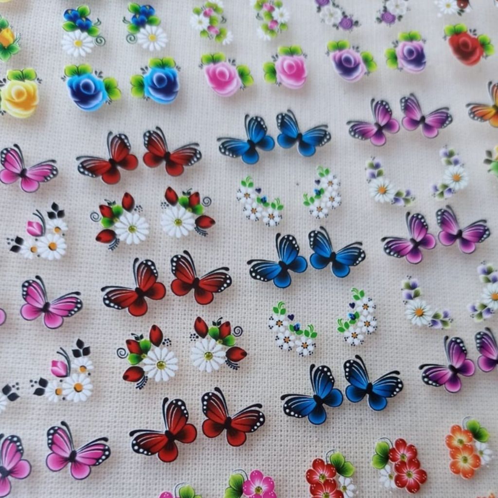 Nail Art 100 Adesivo de Unha e Leve 120 3D Florais e Borboletas PRE PRONTAS – Finaliza com Base