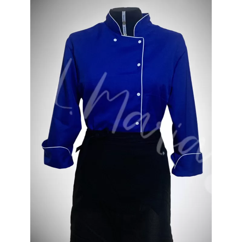 Dolma Chef De Cozinha Em Oxford Manga 3/8 COR: Azul Royal – BOTÃO Pressão – COM NOME BORDADO