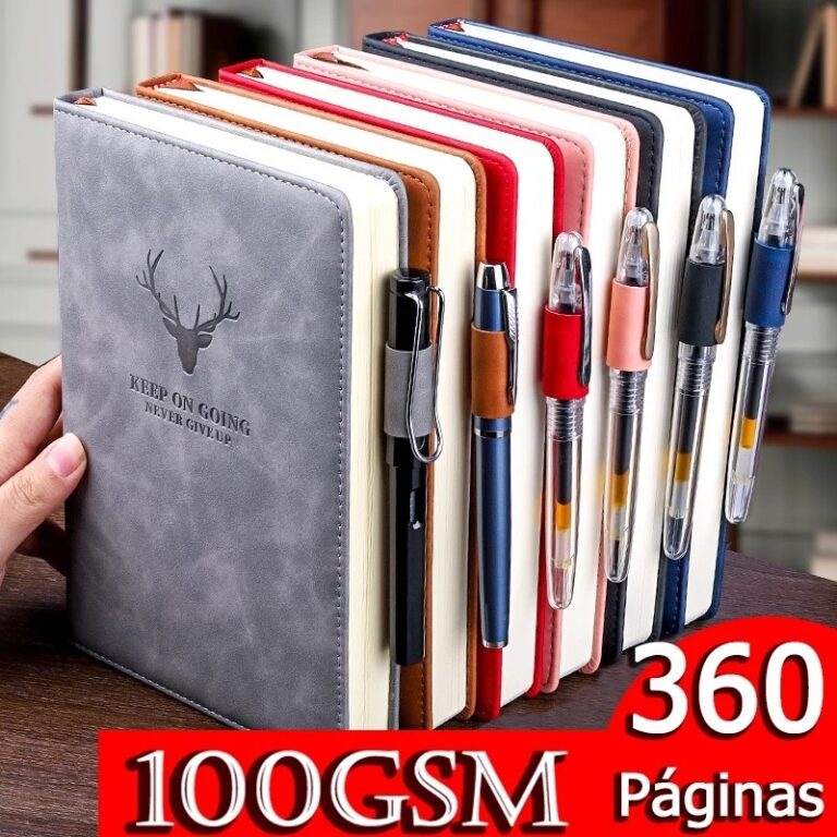 Caderno A5 de couro macio 180 folhas ( 360 página