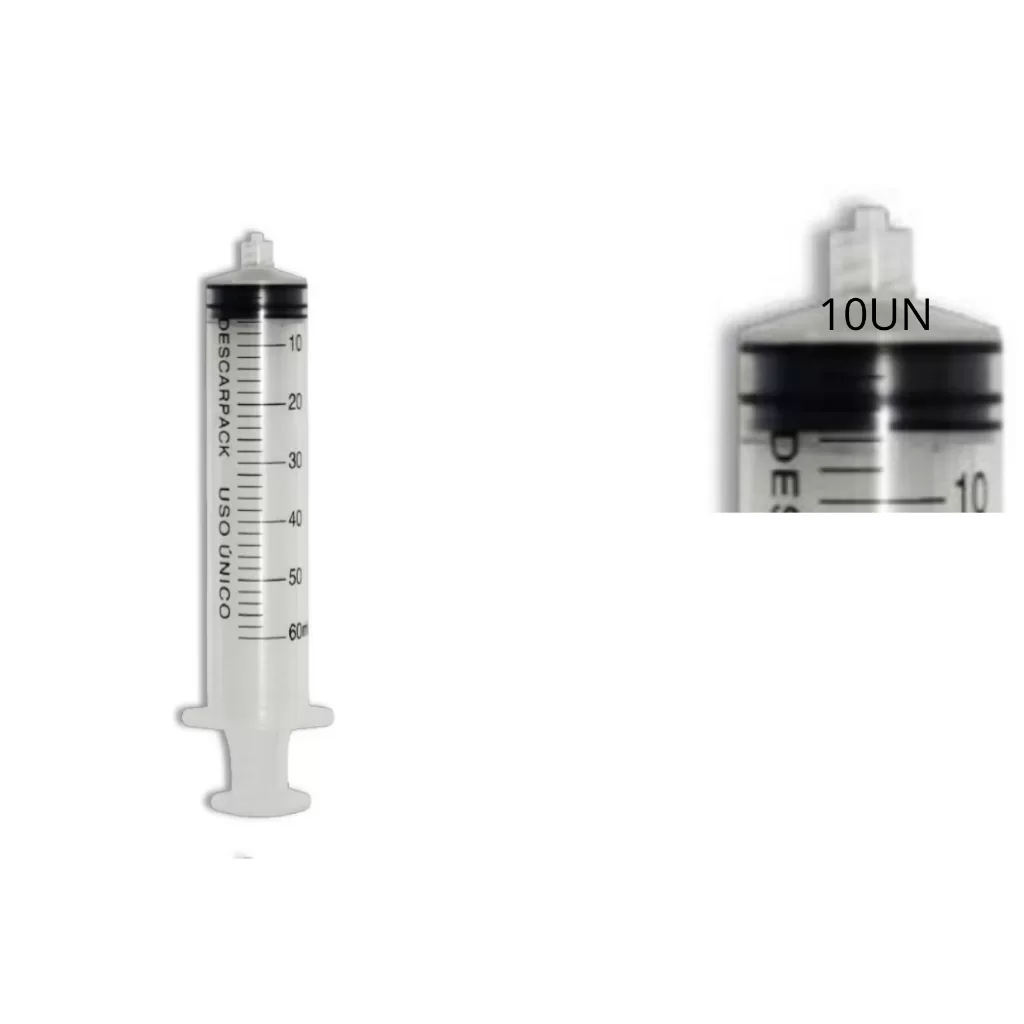 SERINGA SEM AGULHA 60ML BICO LUER LOCK DESCARPACK CX C/10UN