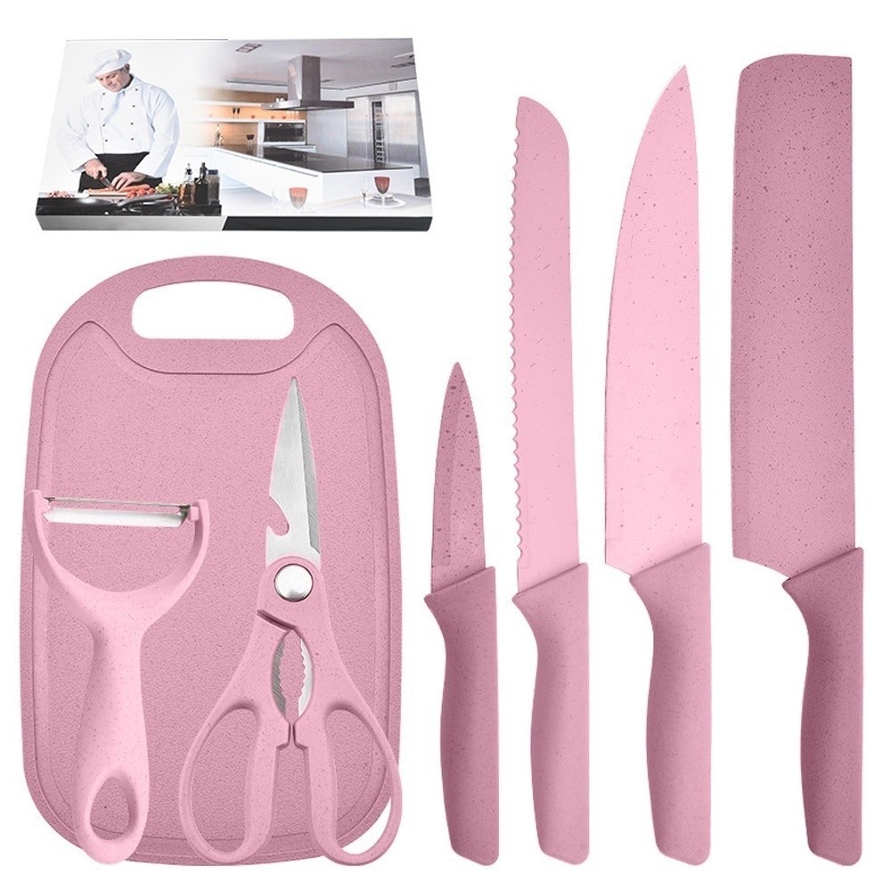 Jogo kit 7 peças facas Tabua Descascador Tesoura Profissional Cozinha Gourmet Faca de Churrasco