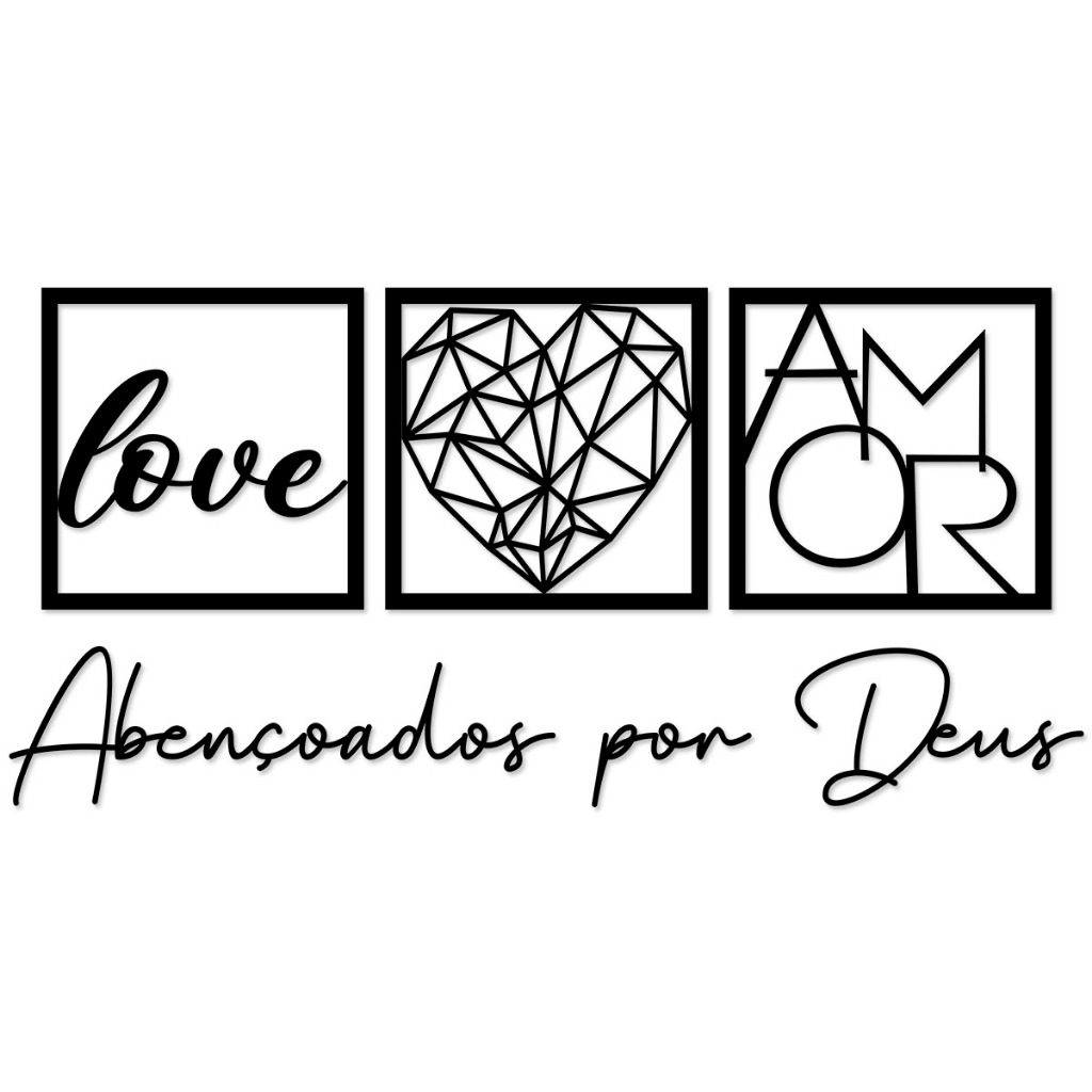 Kit 3 Quadros Decorativos + Frase Abençoado por Deus – Decoração de Quarto Sala em mdf