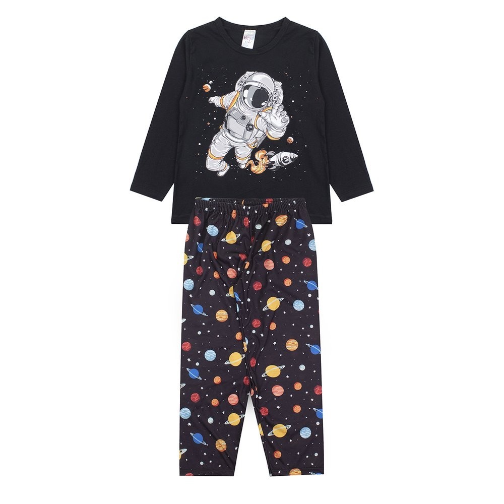 Pijama Infantil Masculino Inverno Astronauta – Hey Kids Preto