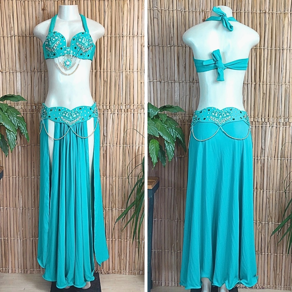 [Liquidação] Dança do Ventre Traje Bordado Completo Pronta Entrega M (42)-TPCL-721