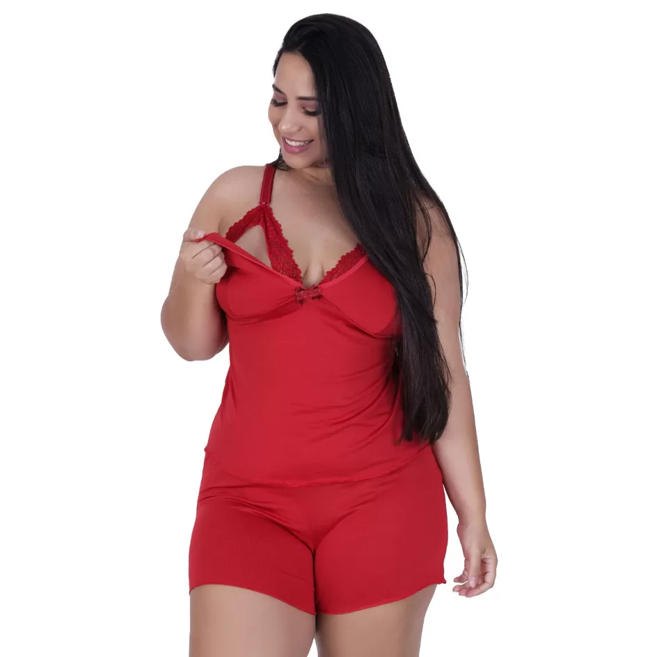 Baby Doll Amamentação Plus Size Renda Pijama Sexy Feminino Moda Íntima Lingerie Império Moda Íntima