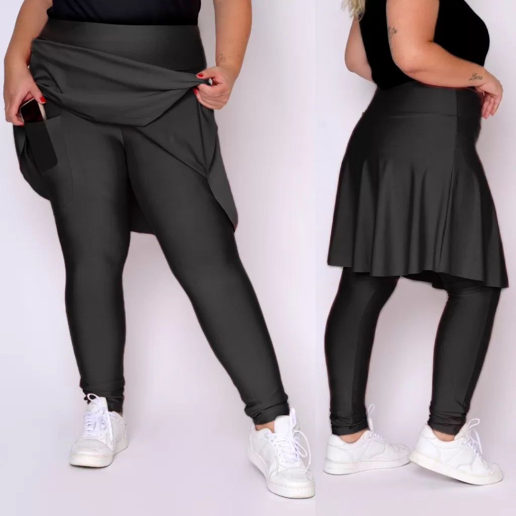 Calça Saia Plus Size Roupa Feminina Fitness Evangélica Com Bolso Tecido Suplex Grosso