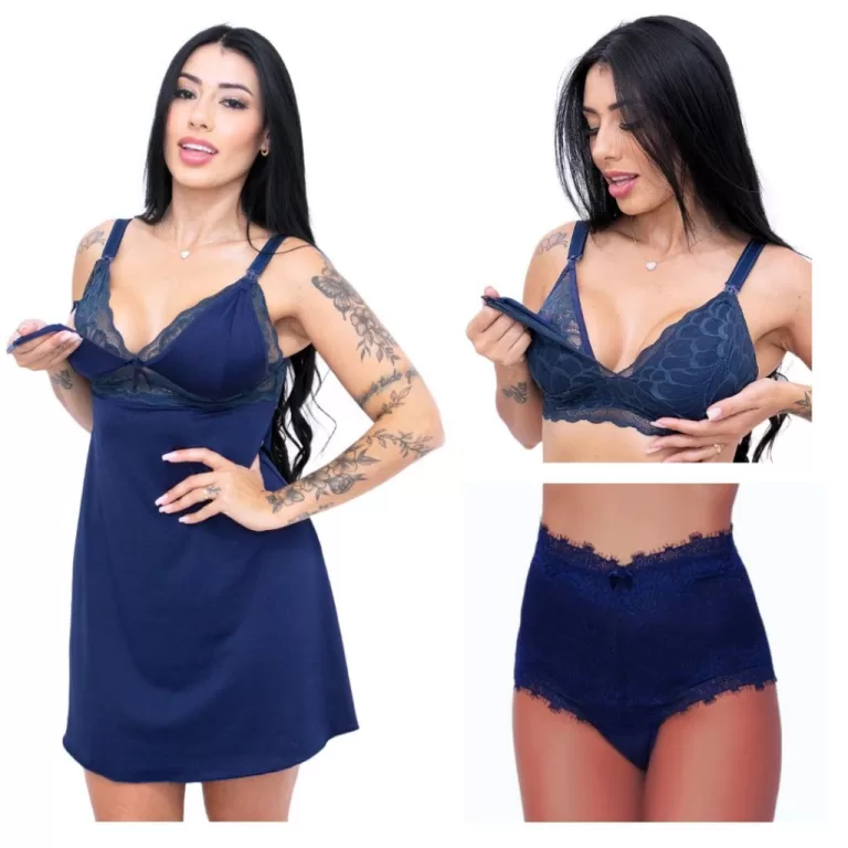 Kit de Amamentação Camisola Pós Parto Sutiã de