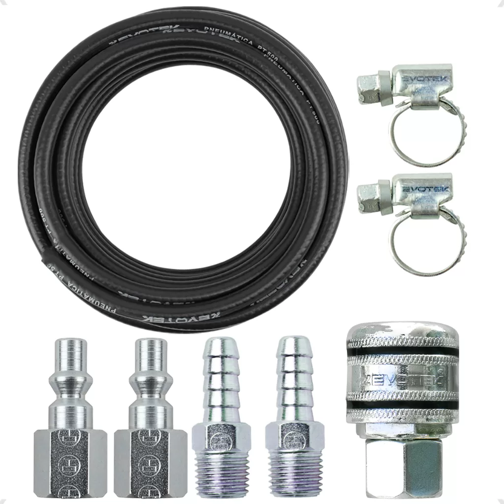 Kit Mangueira de Ar 10 Metros Reforçada Com Conexões Para Compressor