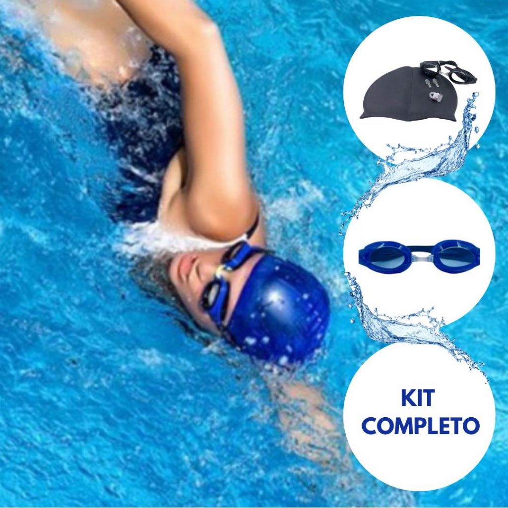 Kit Natação Touca de Natação e Óculos de Natação com protetor de ouvido