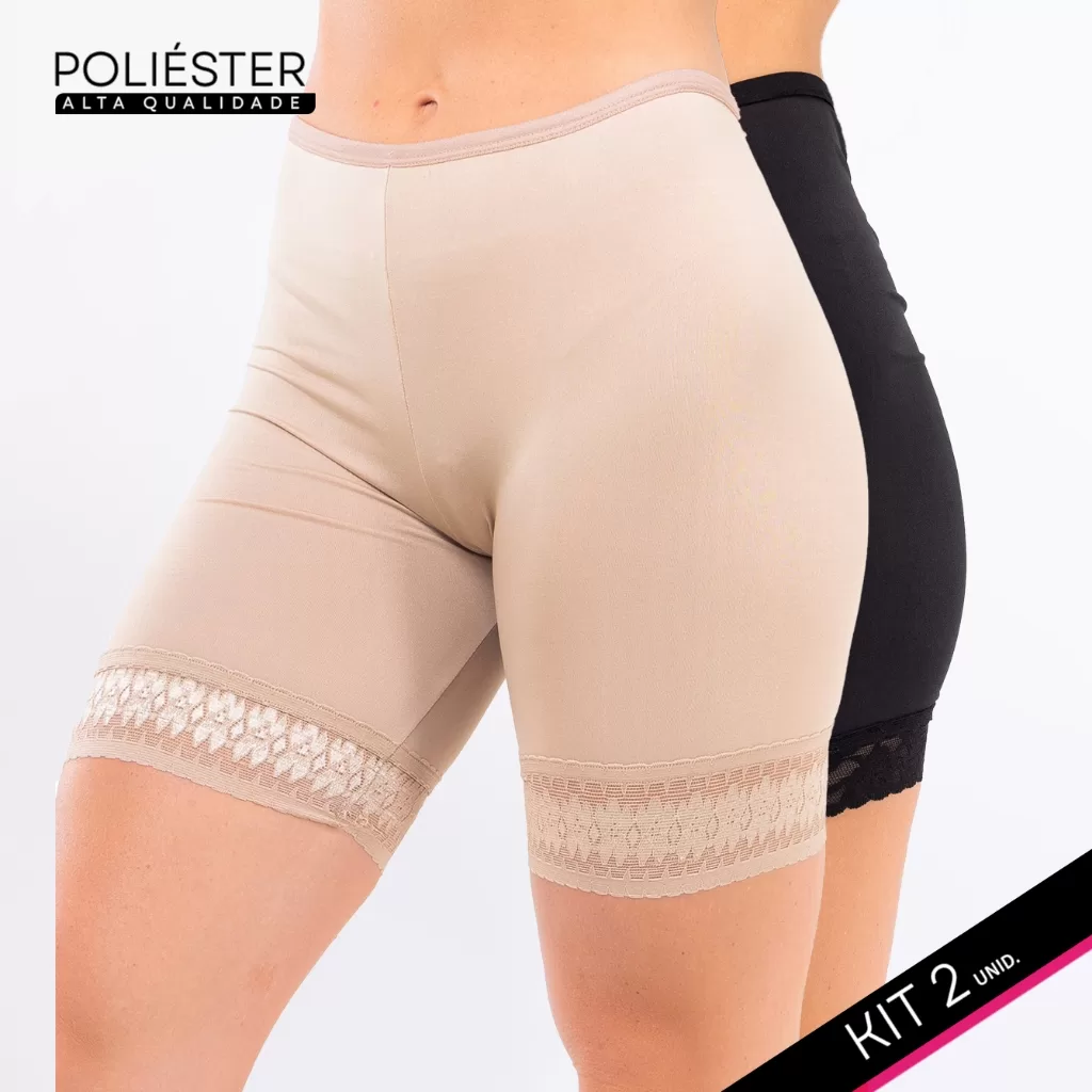 Kit 2 Short Anágua Segunda Pele Rendado Poliamida Usar Por Baixo Vestido Lingerie